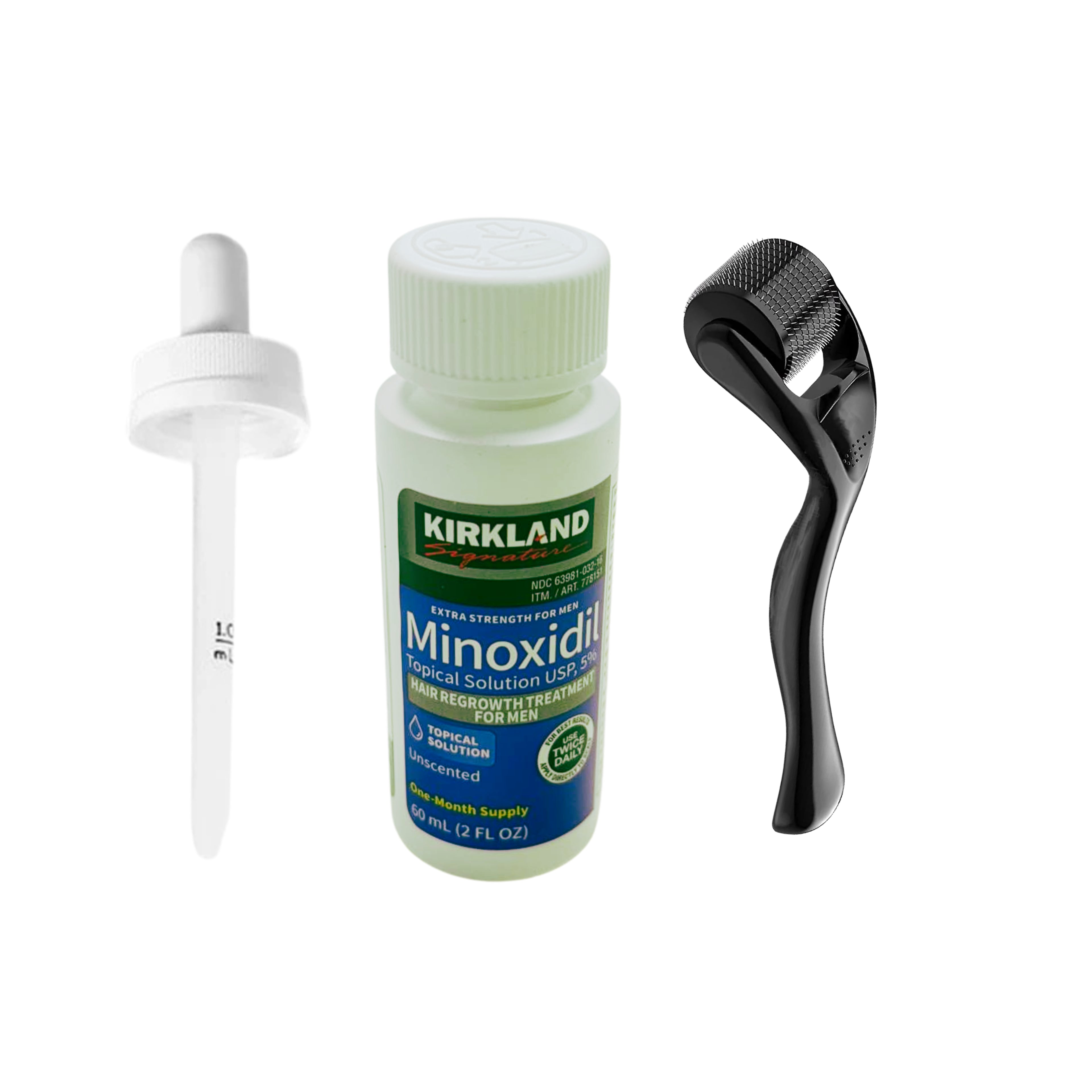 Kirkland 5% Minoxidil with Derma Roller – 1 Month Hair Regrowth Kit