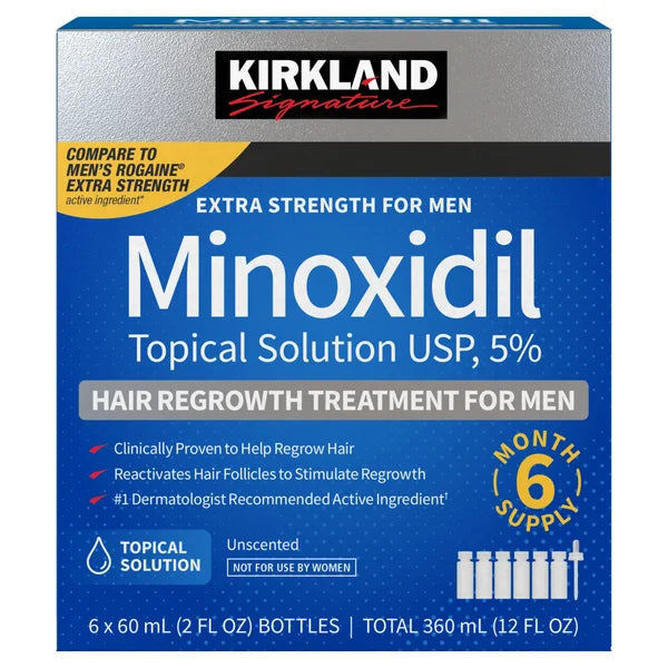 Kirkland 5% Minoxidil Extra Strength Liquid Hair Loss and Hair Regrowth Treatment 6 Month